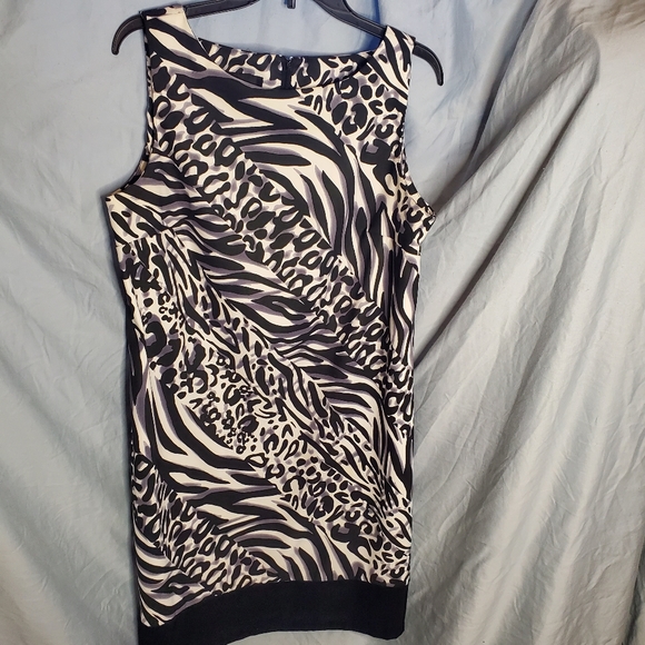 AB Studio Black White Animal Print Mini Dress Size 16 - Picture 2 of 14